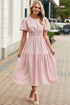 Puff Sleeve Pleated High Waist Flowy Long Dress